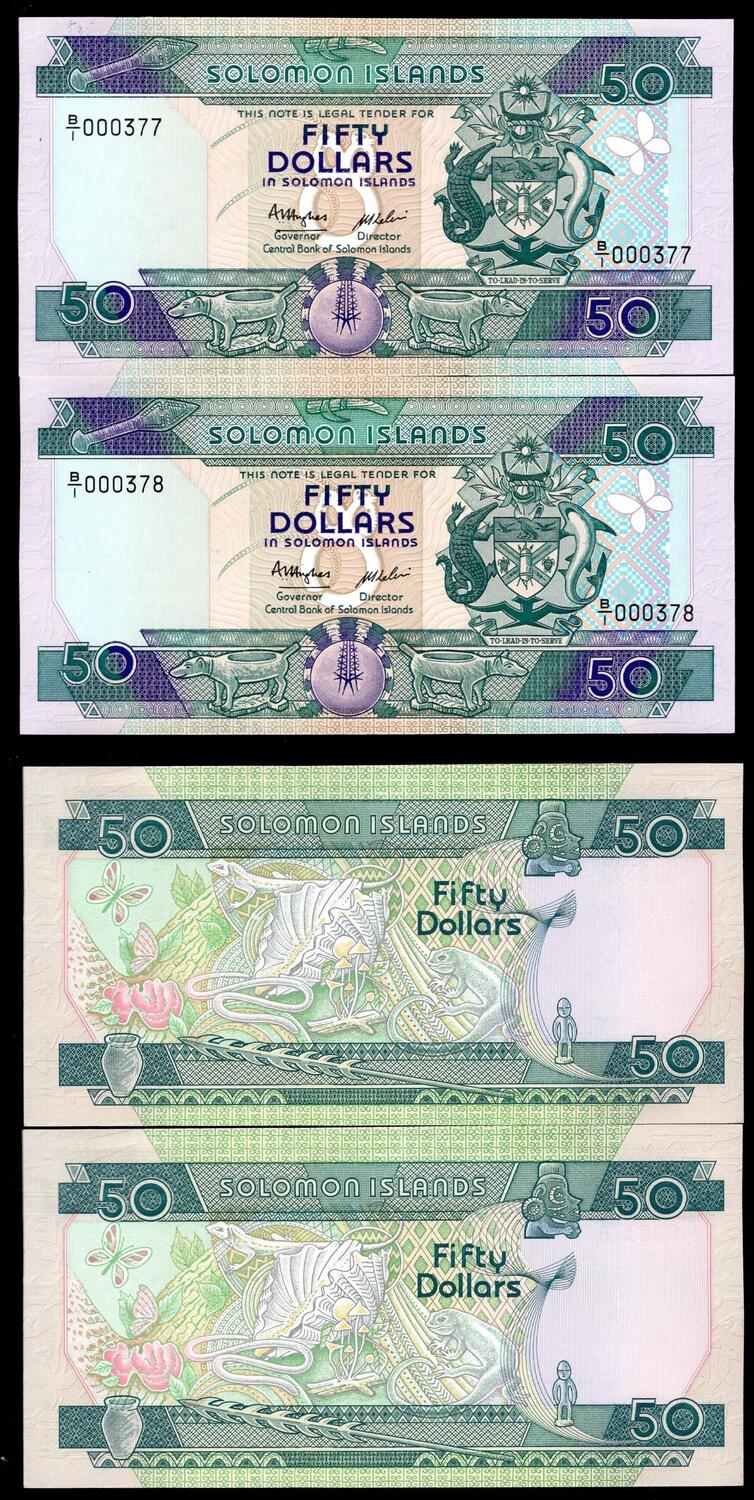 Solomon Islands 100 DOLLARS $100 ND 2013  First A/1  P.36  UNC Low Serial # 