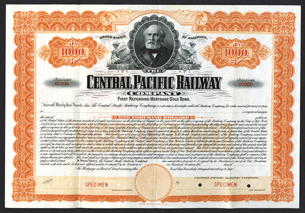 Central Pacific Railway Co $1,000 Bond 
