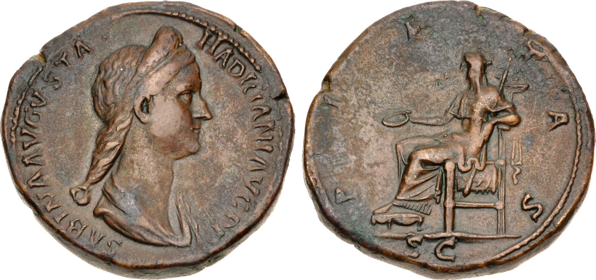 NumisBids: Classical Numismatic Group, LLC Electronic Auction 499, Lot 401  : Sabina. Augusta, AD 128-136/7. Æ Sestertius (32.5mm, 28.57 g,...