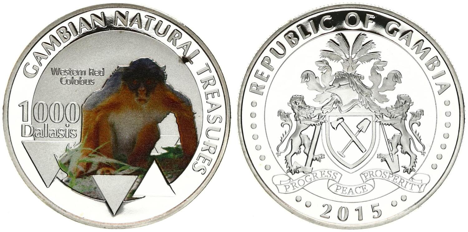 Gambia 1000 Dalasis 2015 UNC Western Red Colobus Monkey Commemorative coin 