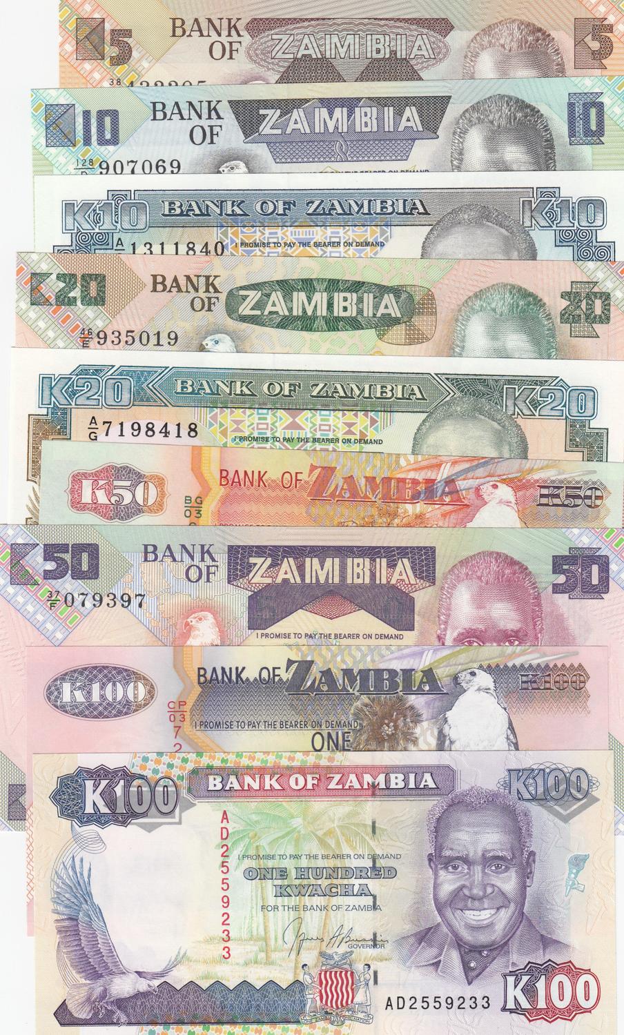 ND 1986-1988 banknote P-24c Bundle lot 100 PCS UNC Zambia 2 Kwacha 