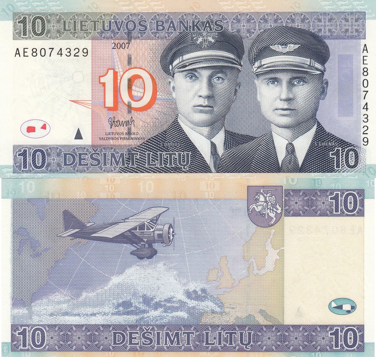 LITHUANIA  10  LITU  2007  P 68    Prefix  AE  Uncirculated Banknotes 