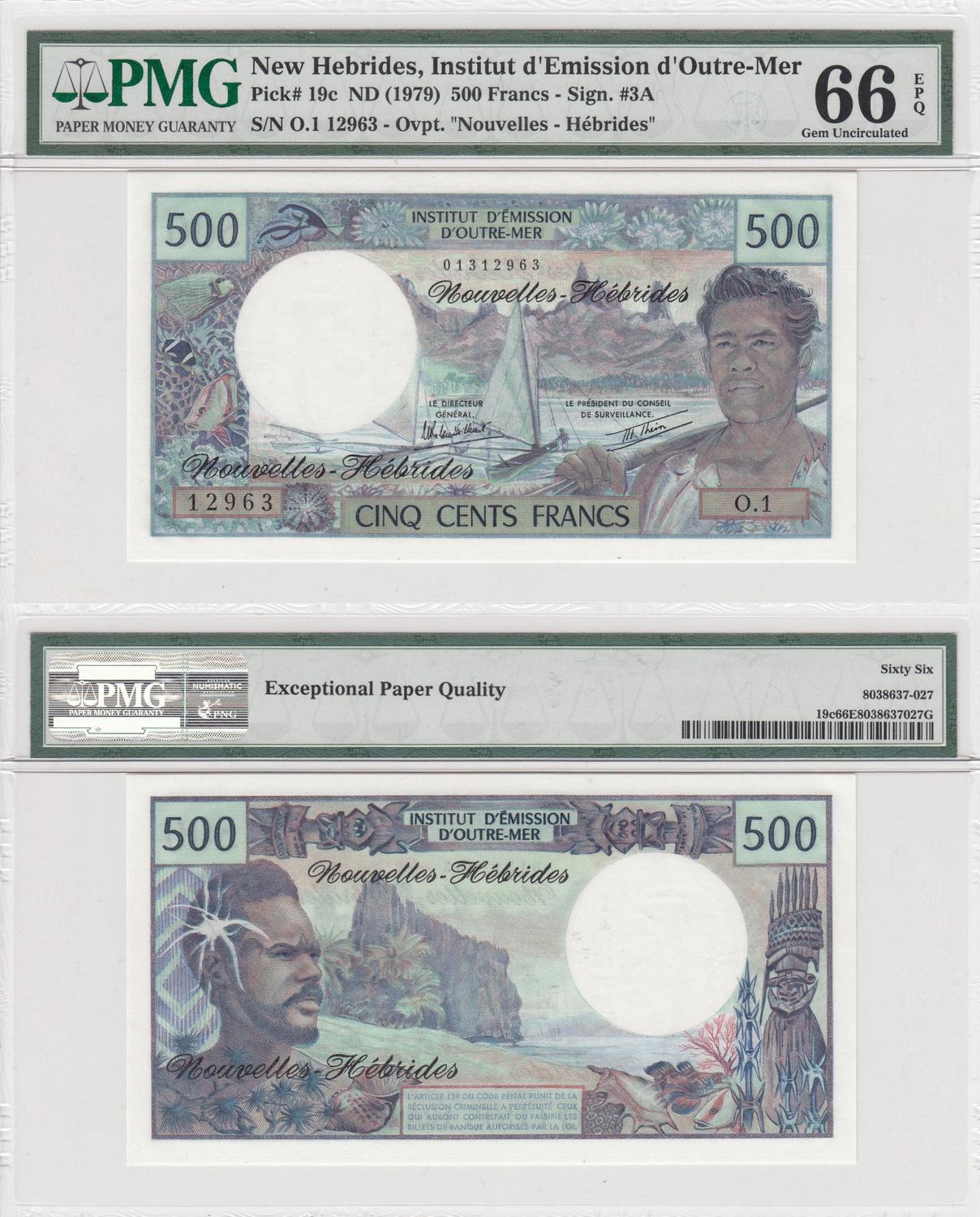 New Hebrides 500 Francs p-19c 1979 UNC Banknote