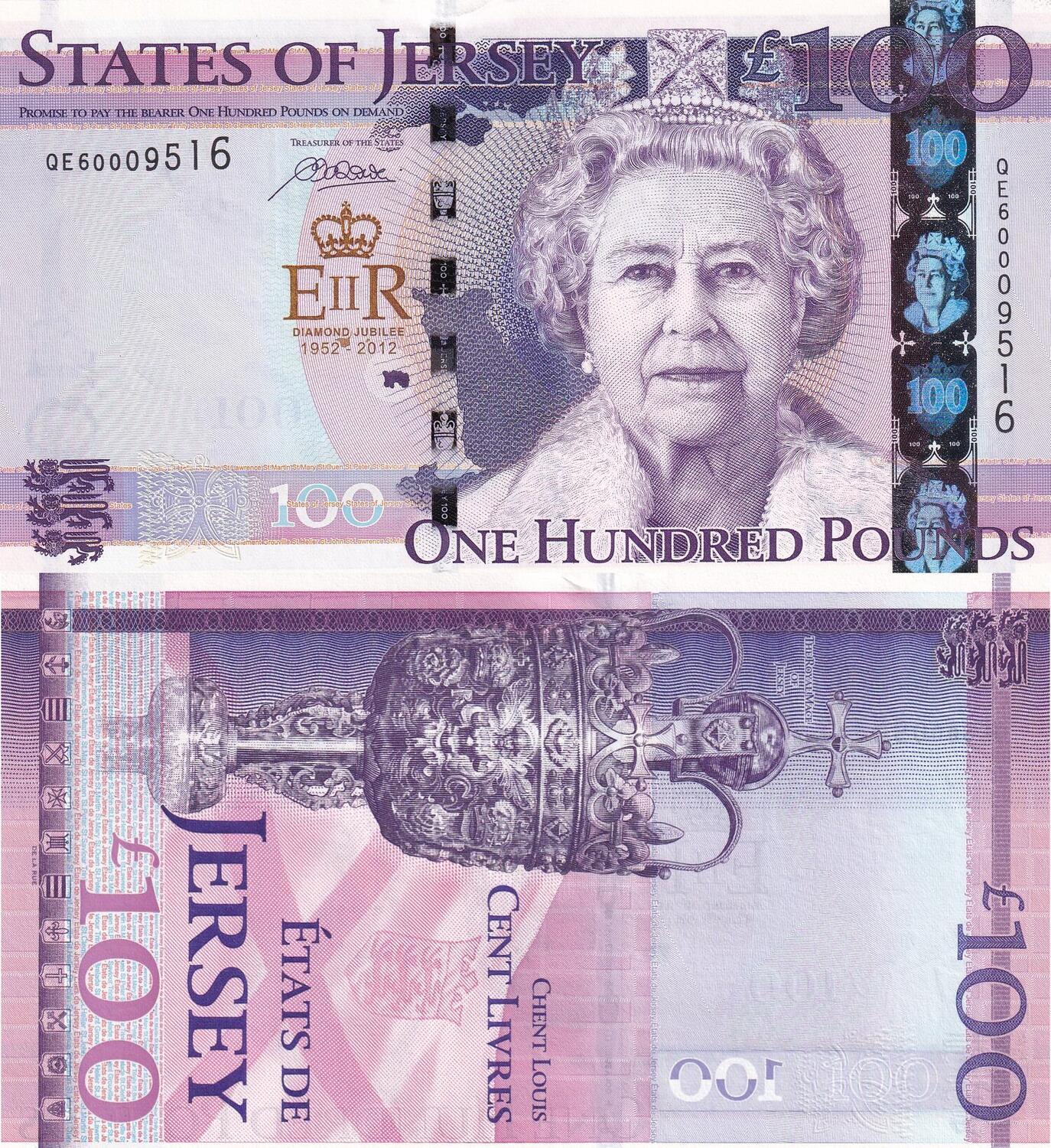Jersey, 100 Pound, 2012, UNC, p37a Commemorative banknote, Queen... 