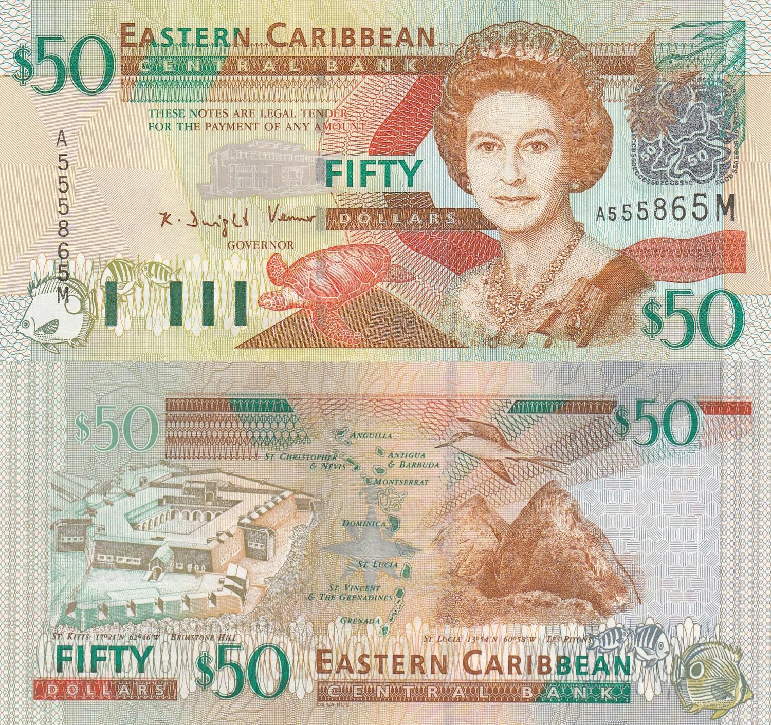 QE II Eastern Caribbean Banknote P13e-1 Dollar Sig 8 UNC 