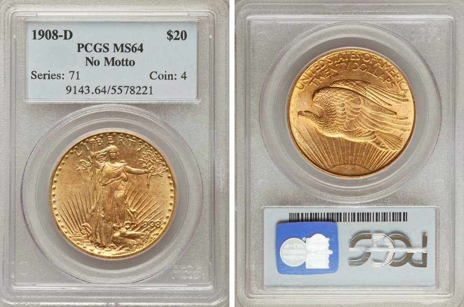 Gaudens Gold Double Eagle PCGS Genuine Choice BU 1914-D $20 St 