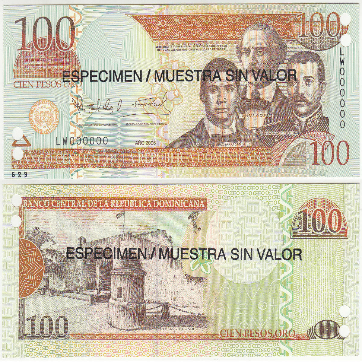 Pick 177b UNC 100 Pesos Oro Dominican Republic 2009