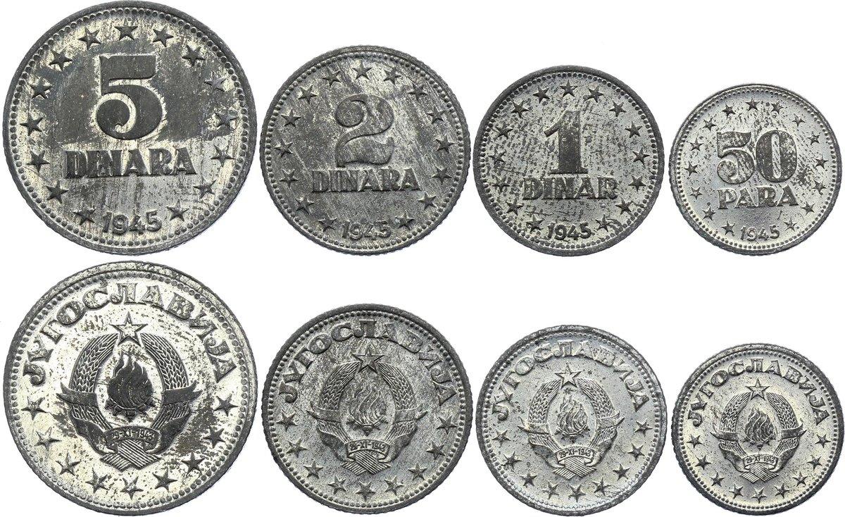 1975-1977 Coinage of Yugoslavia Uncirculated 8 Coin Type Set 5, 10, 20, 50 Para, 1 Dinar, 2, 5, 10 Dinara
