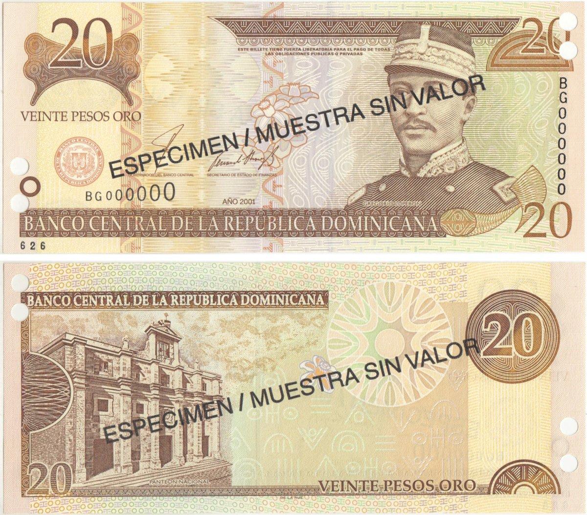 Dominican Republic 20 Pesos 2004 P 169 ABOUT UNC 