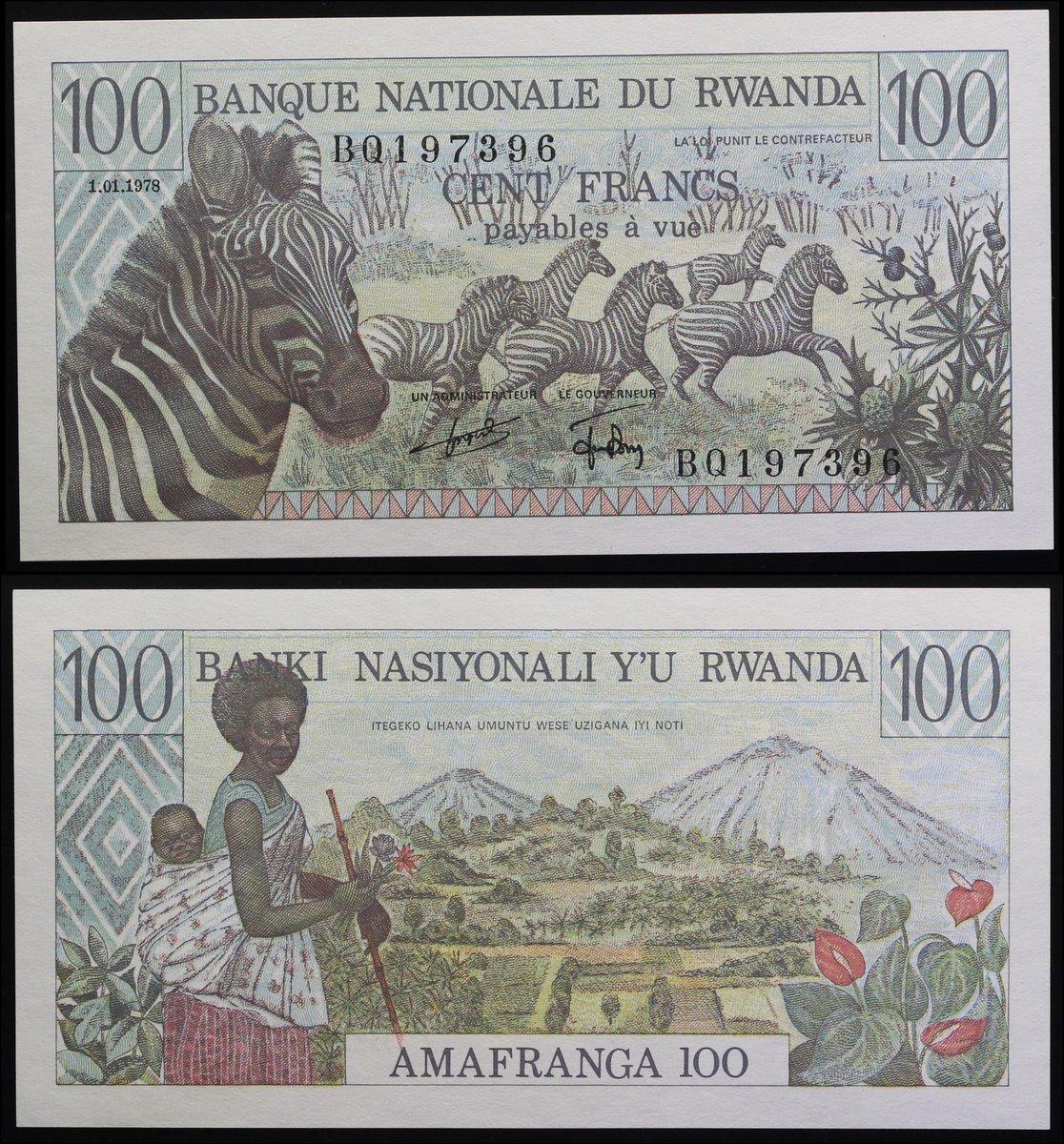 Rwanda 100 Francs x 10 Pcs 1989 P-19 Zebra Unc