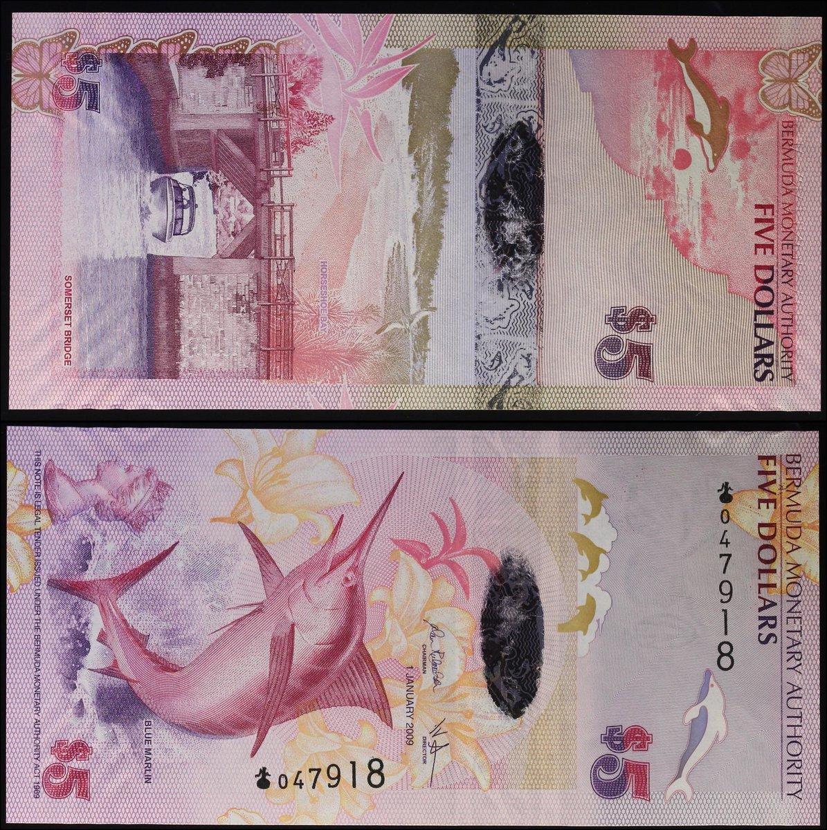 Bermuda 5 Dollars p-58 2009 UNC Banknote