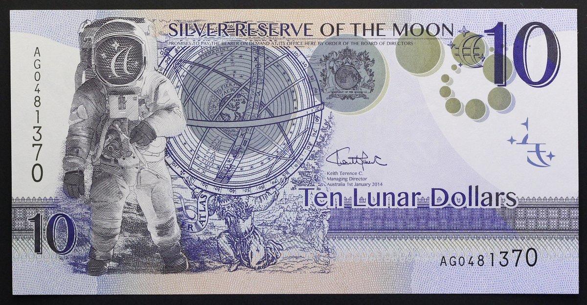 Silver Reserve of The Moon Australia 2014 Banknotes 10 Lunar Dollars UNC