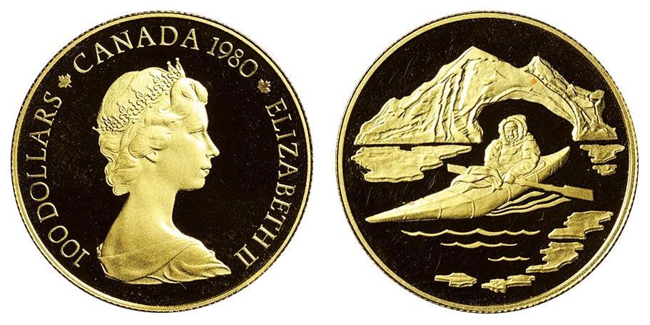 水道管が破裂 カナダ１００ドル金貨 1980年北極諸島100年記念 22k 1/2オンス 旧貨幣/金貨/銀貨/記念硬貨