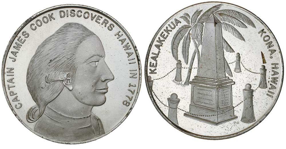 James Cook Pacific Explorer. 1959 Historical Hawaii Hawaiian Islands Statehood Medal Reeded Edge 37mm Yellow Bronze Honors Capt