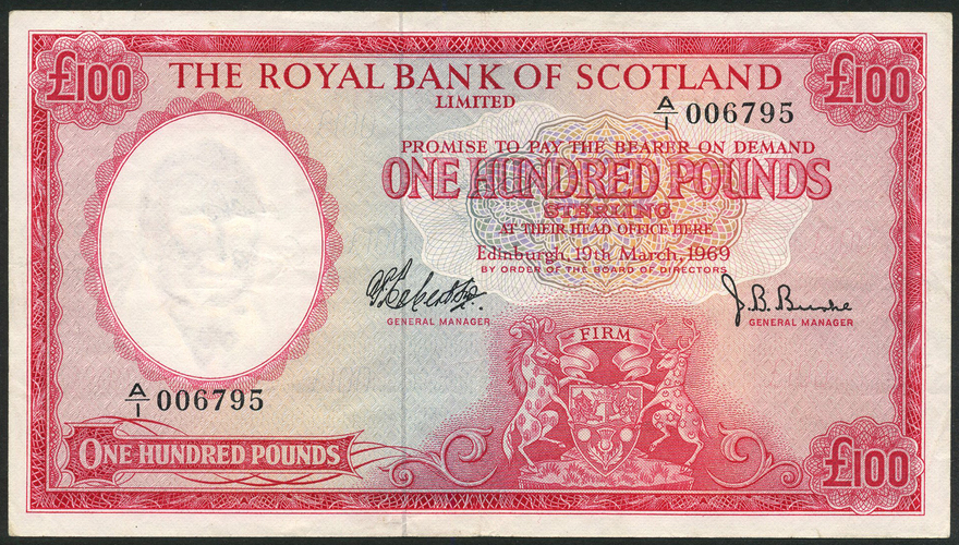 Royal Bank of Scotland Limited, £100, 19 March 1969, serial number... 