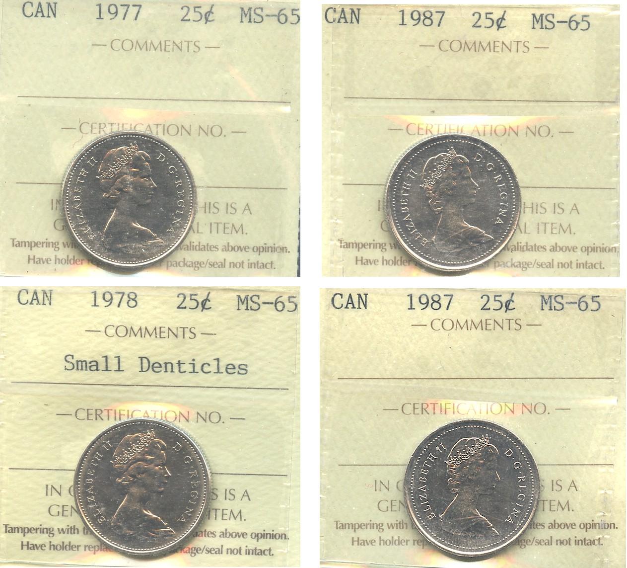 Lot of 4 MS 1968 to 1971 Consecutive Canadian Dollar $1 Coins