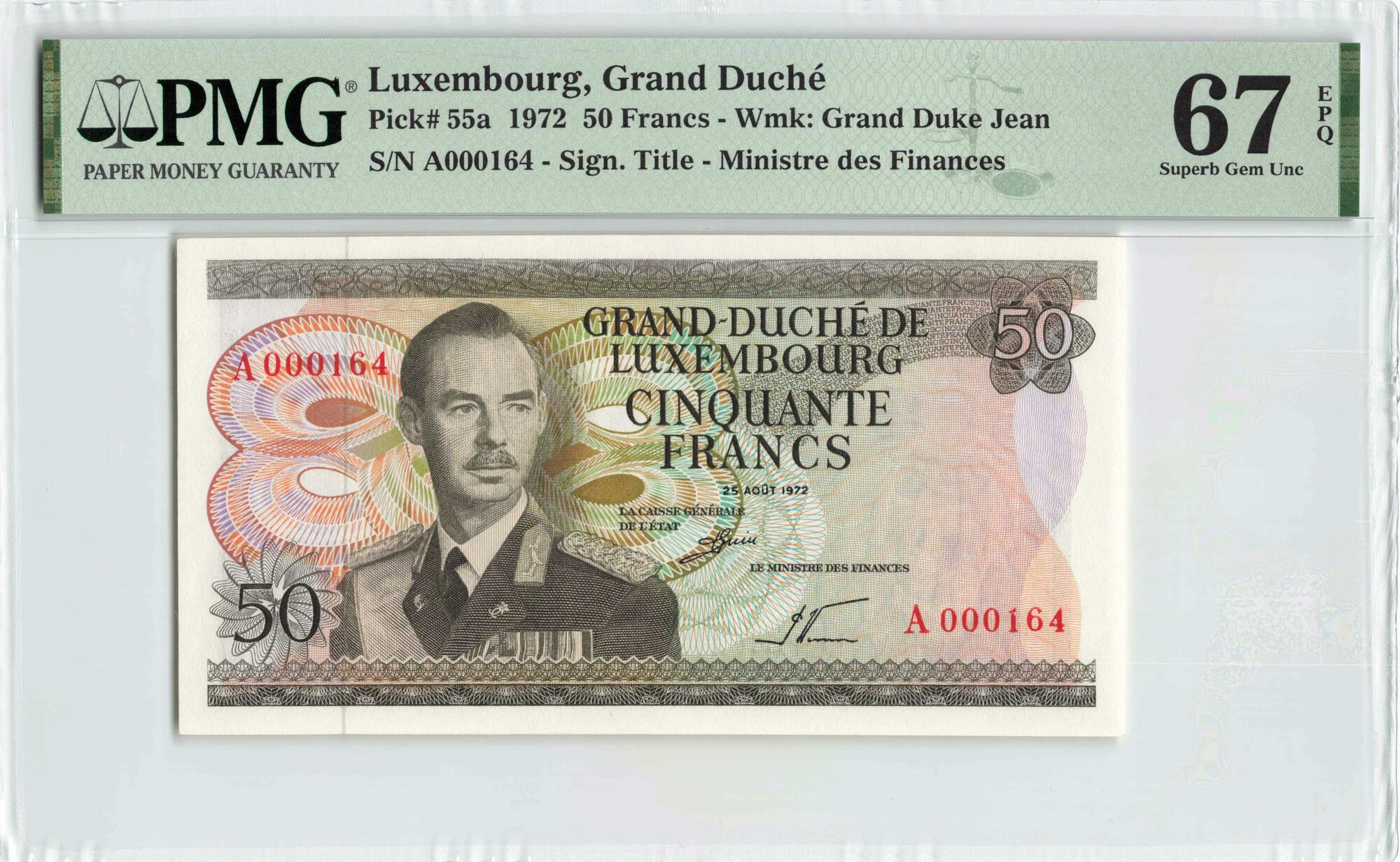 Luxembourg 50 Francs 1972 P 55a / Prefix C UNC 